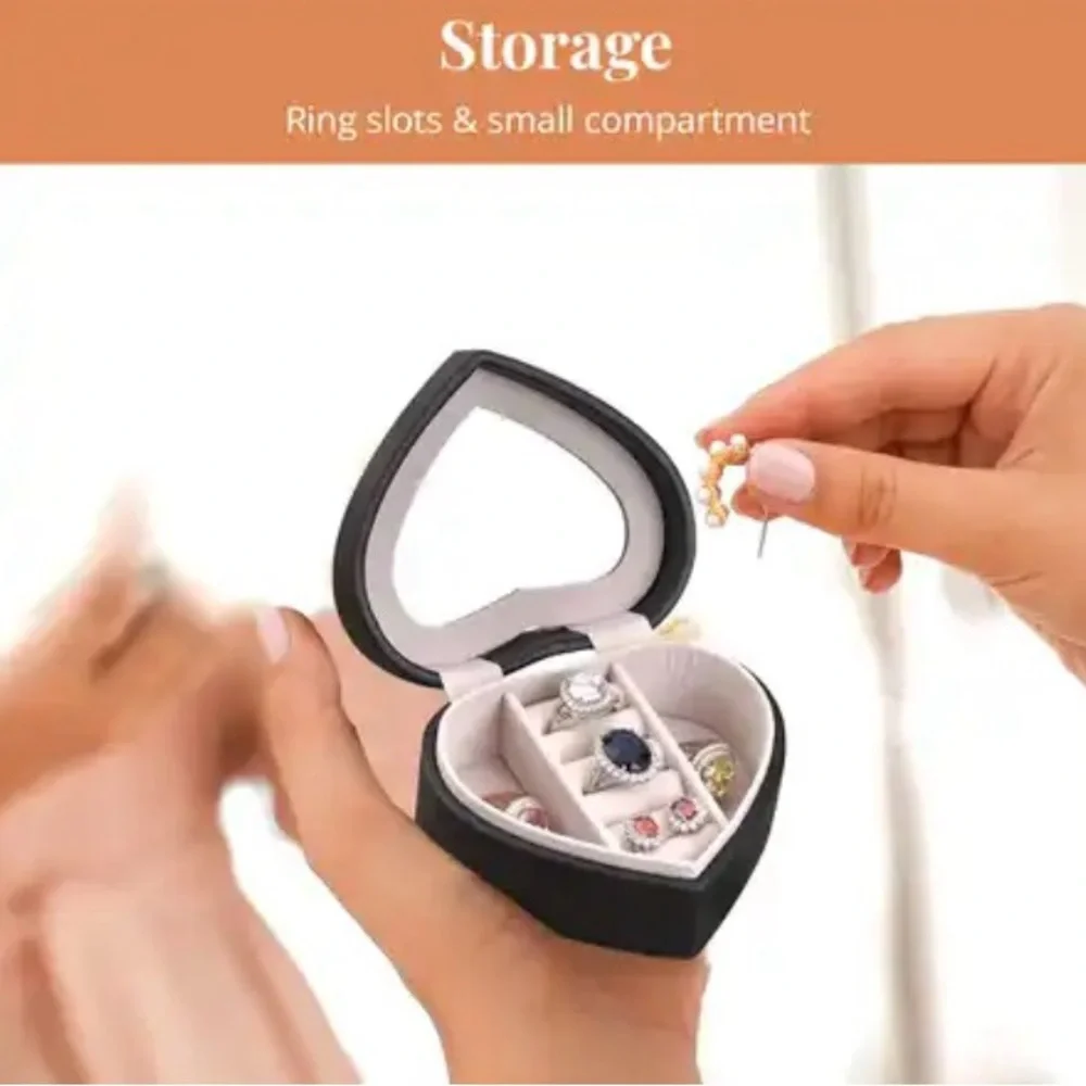 Black Faux Leather Heart Shape Jewelry Box